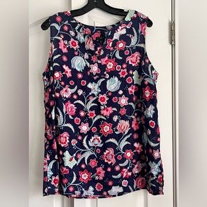 TALBOTS WOMENS BLOUSE, LINEN NAVY PRINT, size x